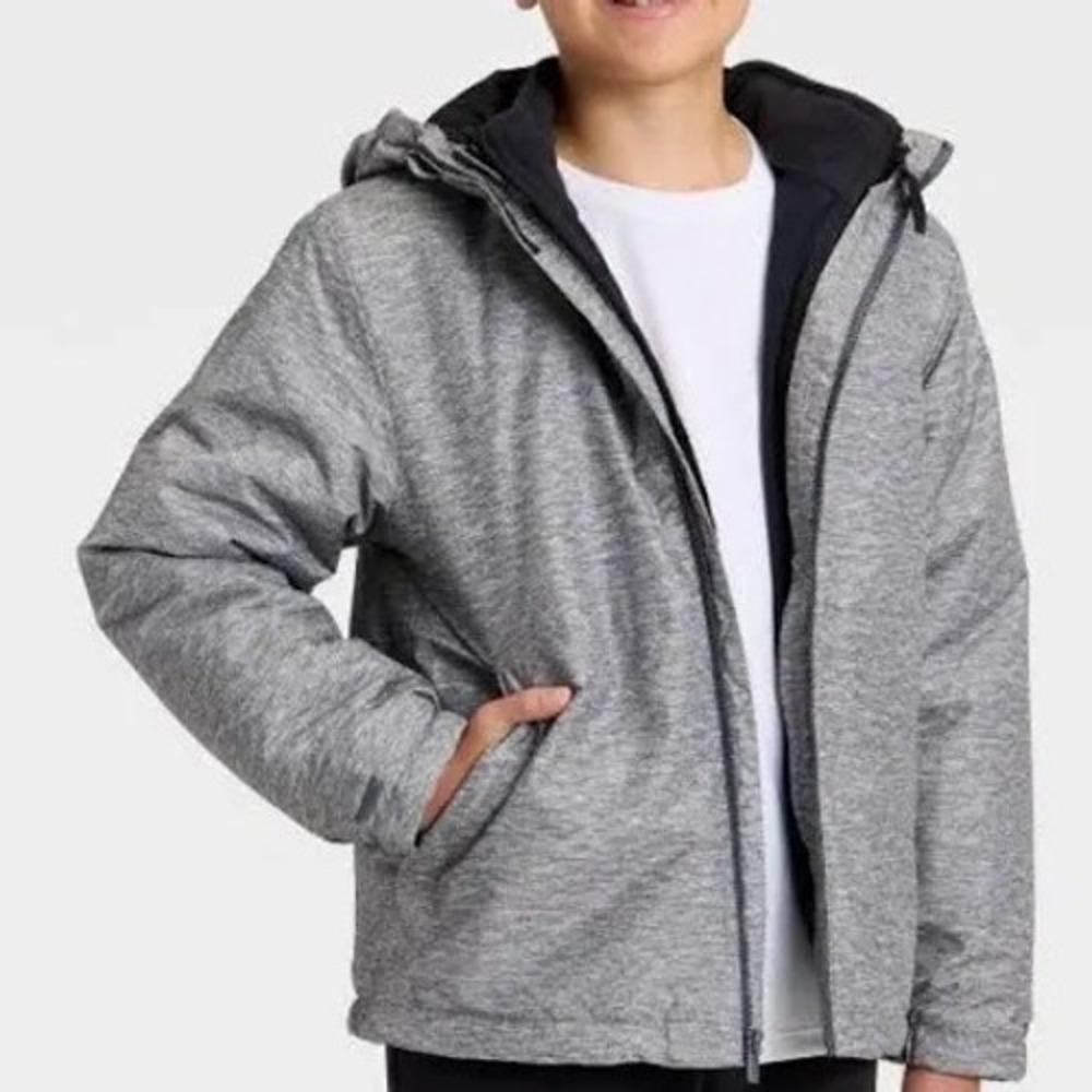 All in Motion Kids Snow Sport 3-in-1 Jacket Gray Black S 6/7 Insulated Hooded